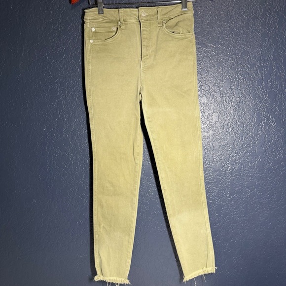 Free People Denim - Free People Skinny Jeans Women's 28 Olive Green High Rise Raw Hem Button Fly
